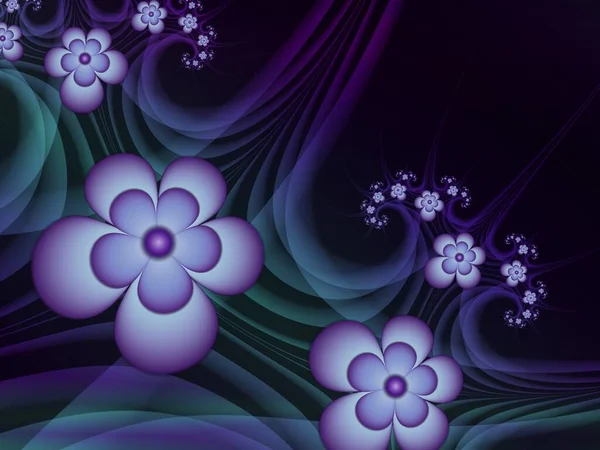 Blaue Fraktale Illustration Hintergrund Mit Blume Kreatives Gestaltungselement Originale Digitale — Stockfoto