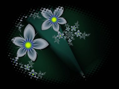 Koyu arkaplanda çiçekler olan oval çerçevedeki fraktal görüntü mesajınızı eklemek için uygun bir şablon.. 