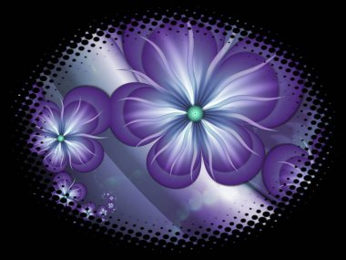 Koyu arkaplanda çiçekler olan oval çerçevedeki fraktal görüntü mesajınızı eklemek için uygun bir şablon.. 