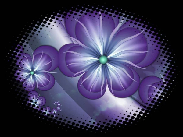 Koyu arkaplanda çiçekler olan oval çerçevedeki fraktal görüntü mesajınızı eklemek için uygun bir şablon.. 