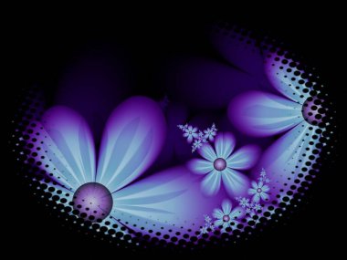 Koyu arkaplanda çiçekler olan oval çerçevedeki fraktal görüntü mesajınızı eklemek için uygun bir şablon.. 