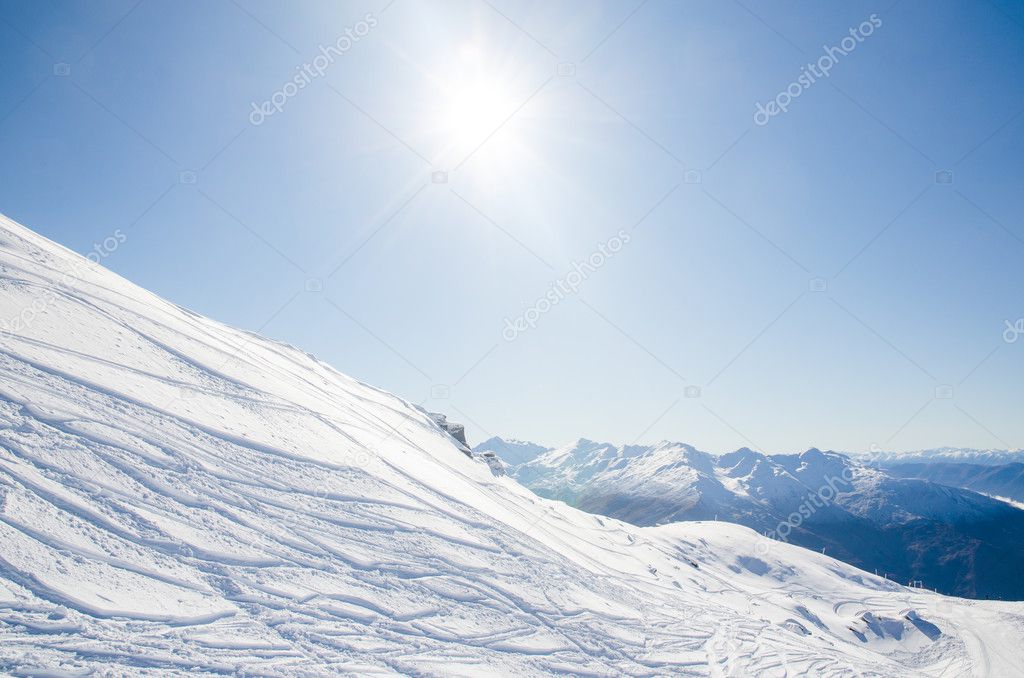 ski tracks in the mountains