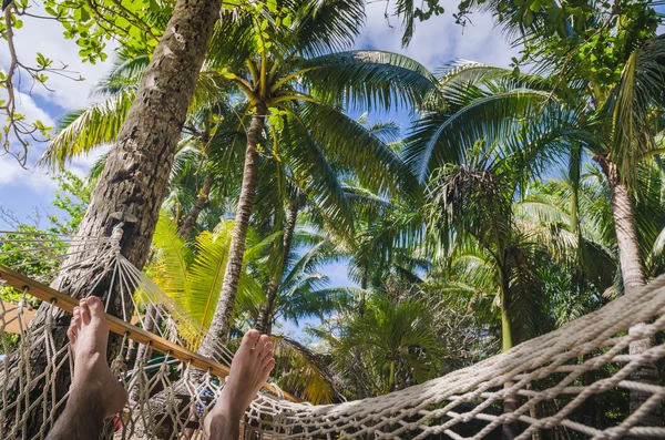 In the hammock at the beach, point of view — Stock Photo, Image