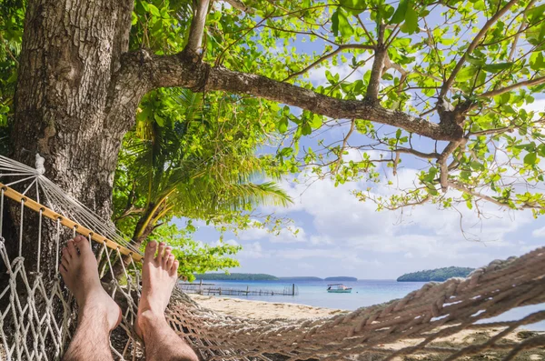 In the hammock at the beach, point of view — Stock Photo, Image