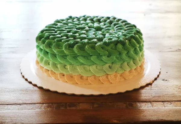 Torta Compleanno Decorazione Verde Sulla Torta Anniversario Del Partito — Foto Stock