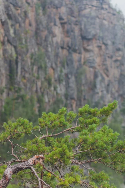 Rochers d'Aigir dans la fumée d'un feu de forêt. Bachkortostan. — Photo