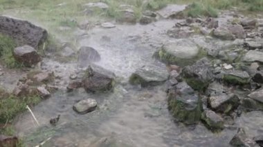 Yukarı Gayzer Havzası 'ndaki püskürmenin başlangıcında kabarcık ve buhar üreten küçük bir gayzer..