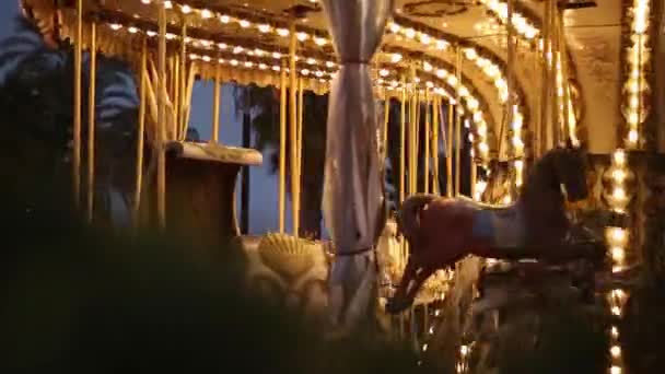 Chevaux Carrousel en mouvement, dans un parc d'attractions. — Video