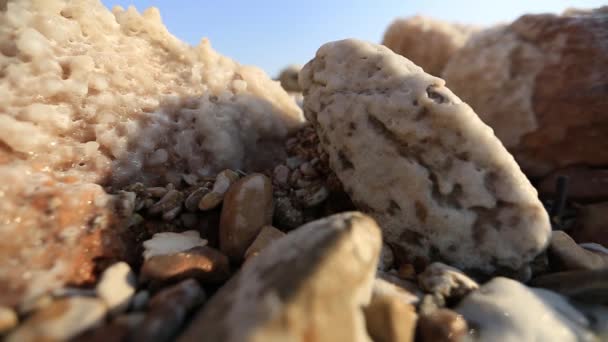 Ölü Deniz 'in kristal kıyısı, Ürdün. — Stok video
