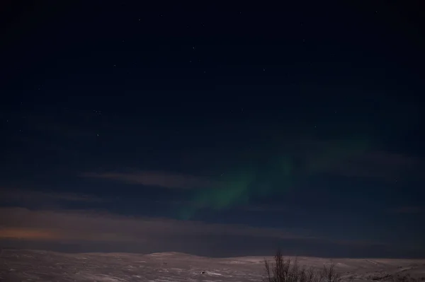 Nordlicht auf dem stillen Feld vor Sonnenaufgang. — Stockfoto