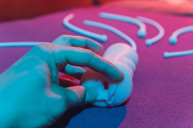Vibrator for relaxation and pleasure.Vibrator for sex games. Vaginal exercise machines for intimate.Vibrator toys for adults. Sex toys. vibration work and artificial vagina. sex games concept.