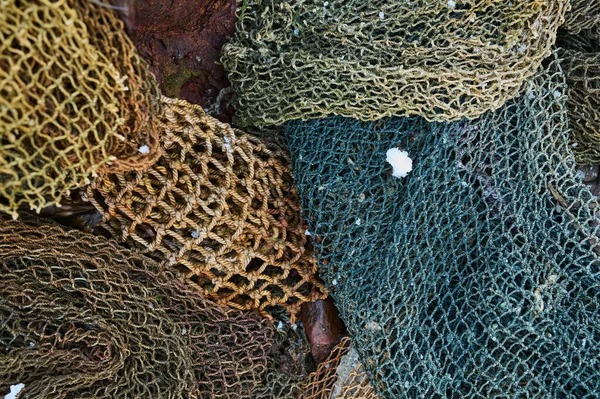 Een visnet is een net dat voor de visserij wordt gebruikt. Netten zijn apparaten gemaakt van vezels geweven in een raster-achtige structuur. Sommige visnetten worden ook wel visvallen genoemd, bijvoorbeeld fuiken.. — Stockfoto