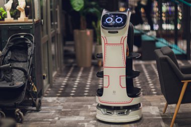 Ufa, Rusya, 7 Ocak 2021: Restorandaki garson robot.