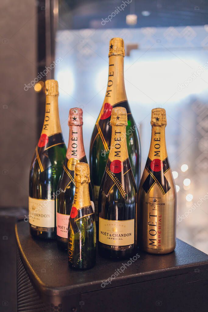 UFA, RUSSIA - JULY 25, 2020: Veuve Clicquot Brut Champagne and Mo t Chandon Imperial Champagne Product of France