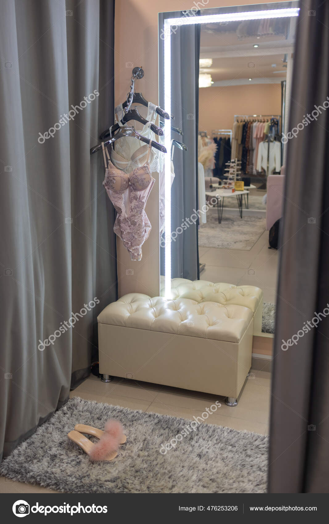 Row Of Bras Hanging In Lingerie Store Stock Photo, Picture and