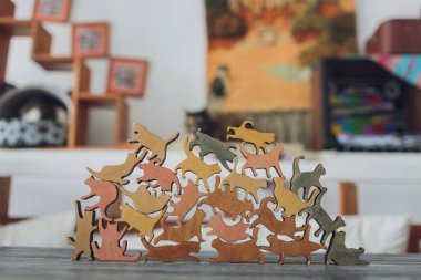 kedi yerde yapboz oynuyor. Yakın plan..