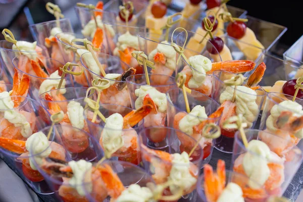 Buffet table - a lot of canapes and sandwiches, shallow DOF. Stock Picture