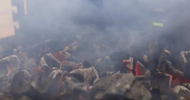 Queima de textura de carvão orgânico vermelho na churrasqueira. — Vídeo de Stock