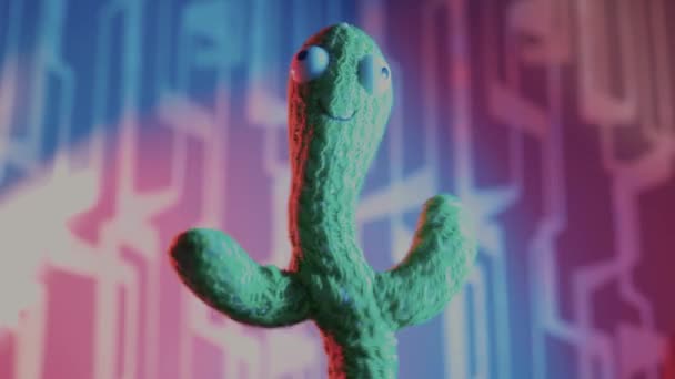 Groene cactus boom speelgoed voor kinderen dansen moves. — Stockvideo