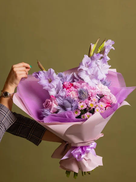 stock image Close-up colorful spring bouquet with many different flowers jelly.