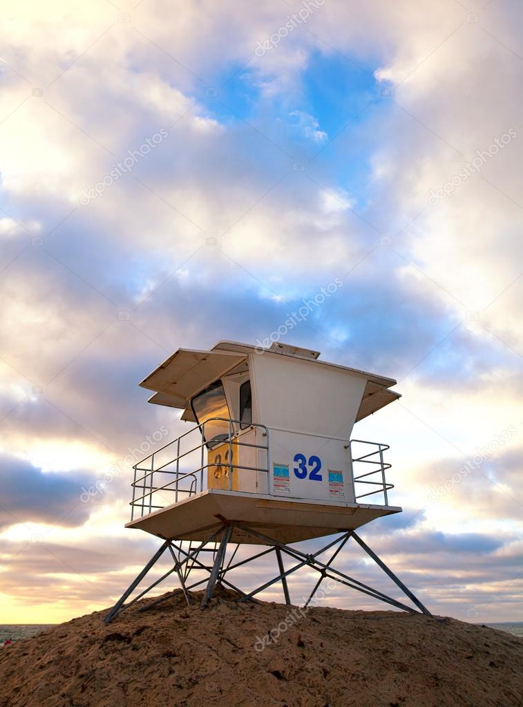 San Diego California lifeguard house at sunset