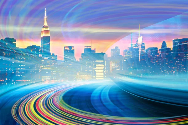 Abstract Illustration of an urban highway going to the modern city — Stock Photo, Image