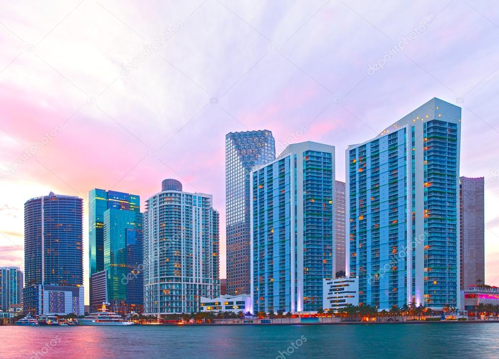 Miami downtown at sunset