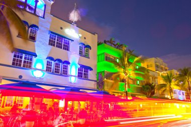 Miami Beach, Florida hotels and restaurants at sunset