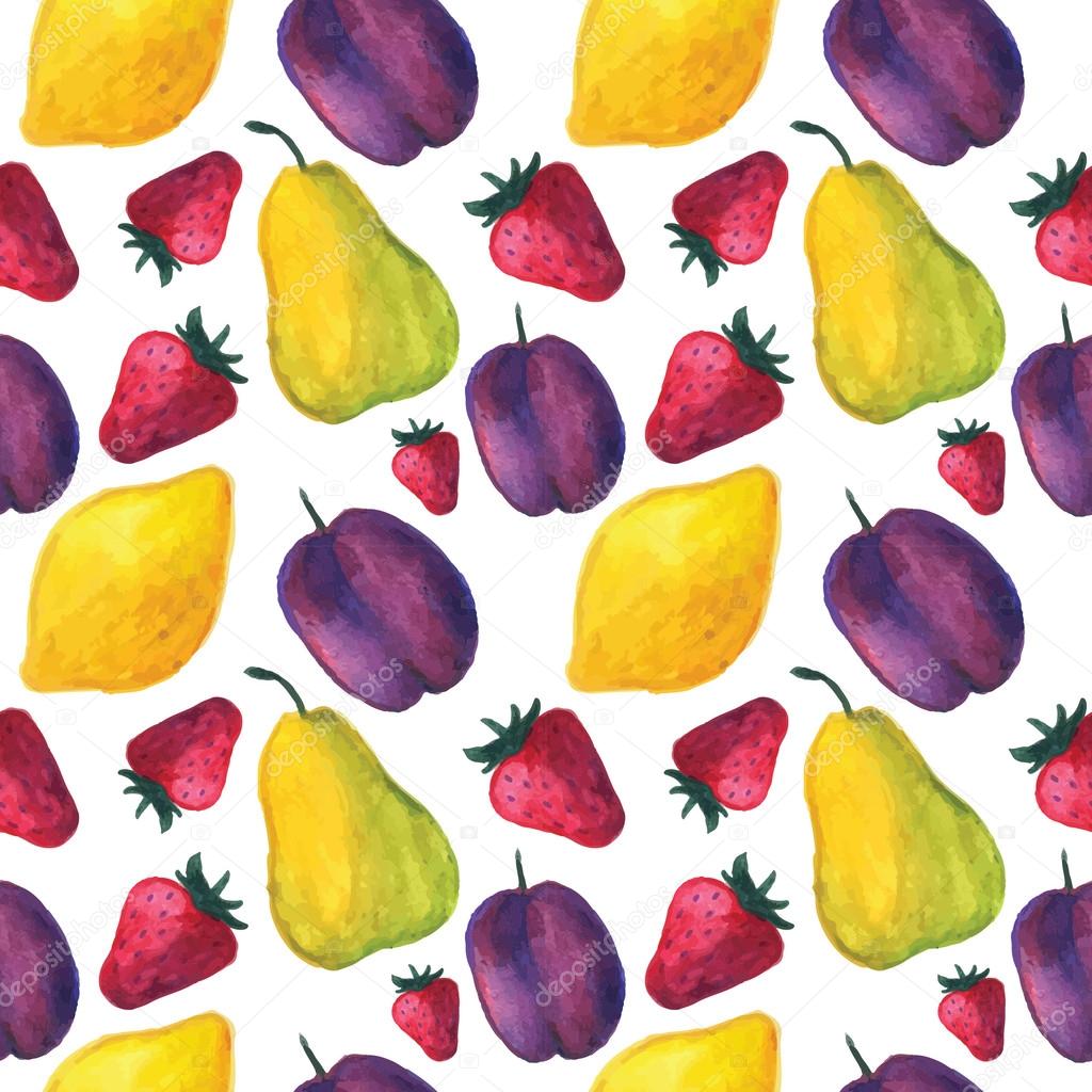 Colorful pattern with watercolor fruits