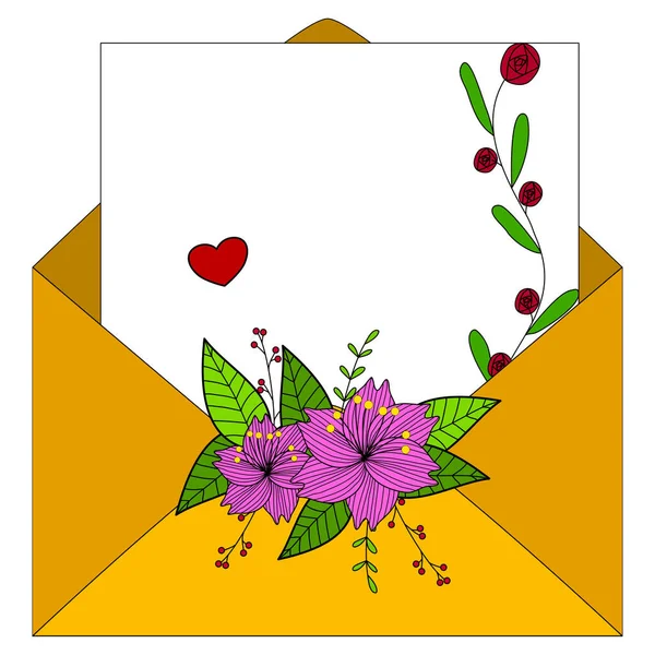 Modelo Quadro Envelope Carta Com Decoração Floral — Vetor de Stock