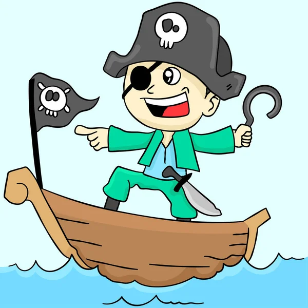 Garçon Pirate Agit Illustration Vectorielle Mascotte Personnage Dessin Animé — Image vectorielle