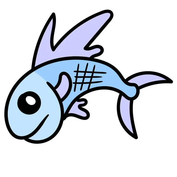 Blauwe Vis Zwemmen Doodle Draw — Stockvector