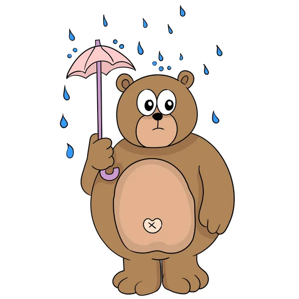 Большой Медведь Носит Зонтик Много Дождя — стоковый вектор
