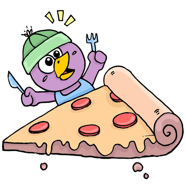 Schattig Wezen Het Eten Van Jumbo Pizza — Stockvector