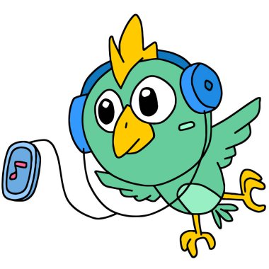 Elektronik cihazlardan müzik dinlerken küçük kuşlar uçar.