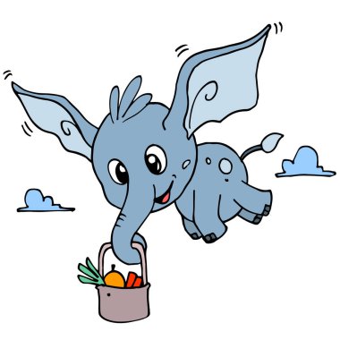 Uçan filler yiyecek sepetleri taşıyor.