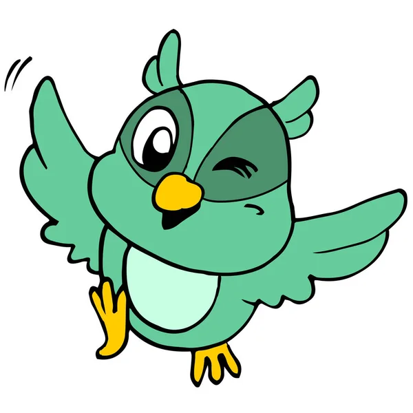 可爱的绿鸟快乐地飞翔 — 图库矢量图片