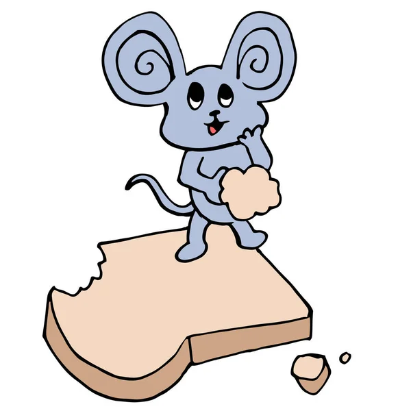 Ποντικάκι Τρώει Άσπρο Ψωμί — Διανυσματικό Αρχείο