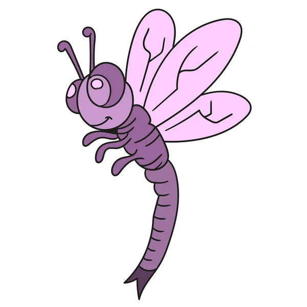 Purple Dragonfly Cartoon Animal Doodle — Stock Vector