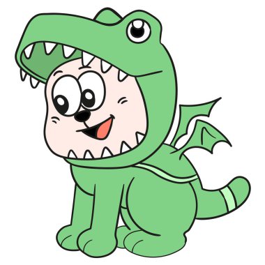 Dinozor kostümü giymiş küçük bir köpek. karalama simgesi resmi