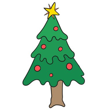 Noel ağacı çok büyük dekorasyonlarla doludur. karalama simgesi resmi