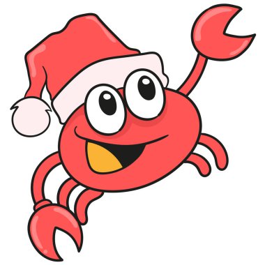 Noel 'i Noel Baba şapkasıyla kutlayan yengeç. karalama simgesi resmi