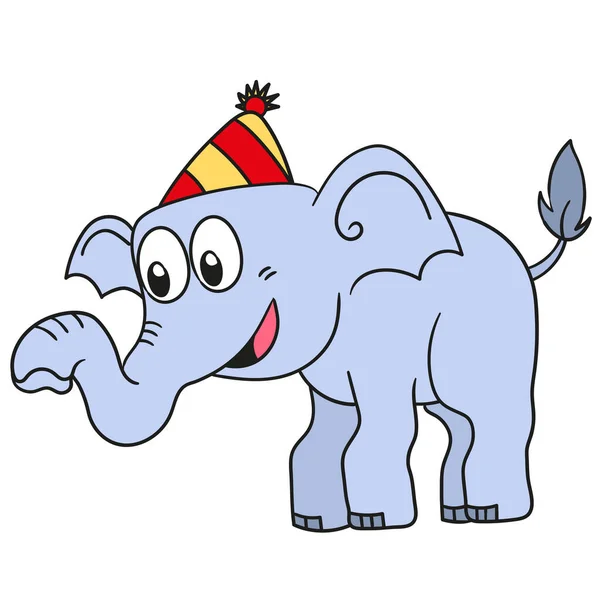 Elefante Celebrando Cumpleaños Imagen Icono Garabato — Vector de stock