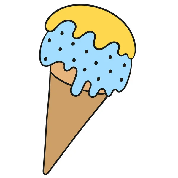 Cono Helado Con Crema Derretida Imagen Icono Garabato — Archivo Imágenes Vectoriales