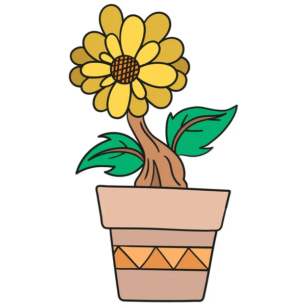 Weelderige Zonnebloemen Een Tuinpot Doodle Pictogram Afbeelding — Stockvector