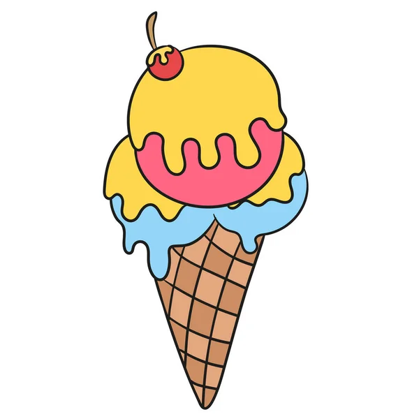 Sweet Delicious Ice Cream Cone Doodle Icon Image — Stock Vector