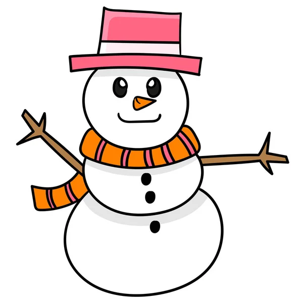 Cute Snowman Happy Doodle Icon Image — Stock Vector