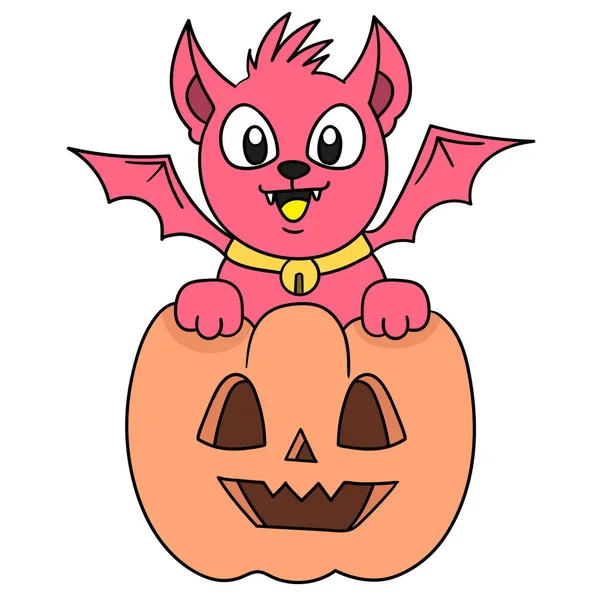 Pequeño Diablo Calabaza Halloween Están Teniendo Una Fiesta Imagen Icono — Vector de stock