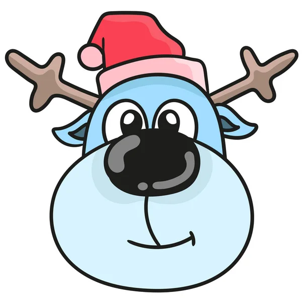 Animální Hlava Emotikon Úsměvem Vánoční Klobouk Obrázek Ikony Čmáranice — Stockový vektor