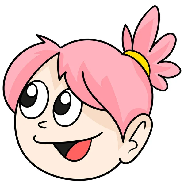 Emoticono Cabeza Una Chica Sonriente Imagen Icono Garabato — Vector de stock